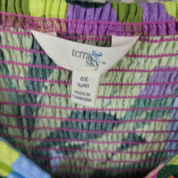 NEW Terra Sky Tropical Hawaiian Dress Plus 0X 14W Floral Shirred Top Stretch - Picture 8 of 9